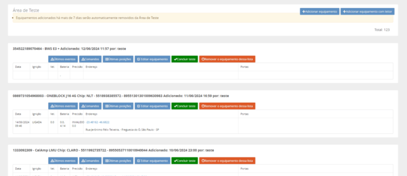 area de teset área de teste de rastreadores plataforma de rastreamento da logica