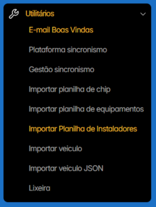Para utilizar o novo recurso, acesse o submenu “Utilitários” e clique em “Importar Planilha de Instaladores”.