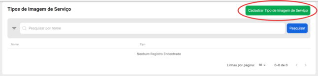 Opte então por “Cadastrar Tipo de Imagem de Serviço” no canto superior direito da tela.