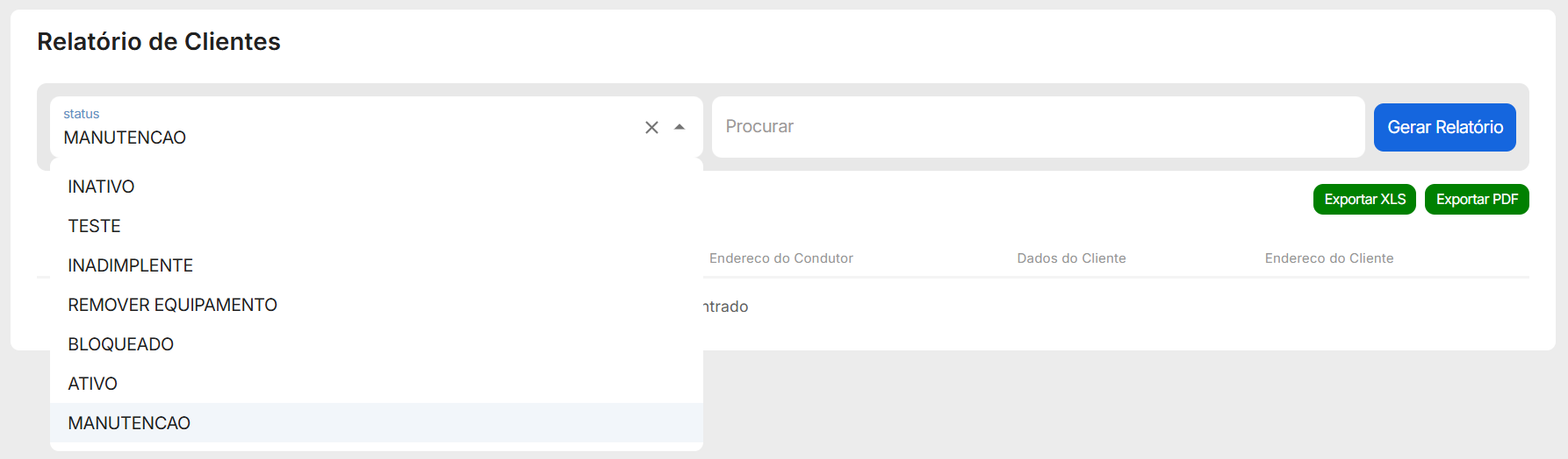 Relatório de clientes 2 plataforma de rastreamento
