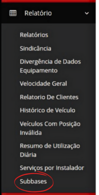 Para acessar essa funcionalidade, navegue até o submenu “Relatórios” e selecione a opção “Sub-bases”.