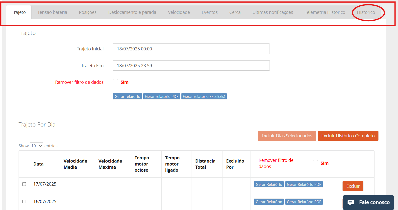 histórico veículo 1 - só histórico